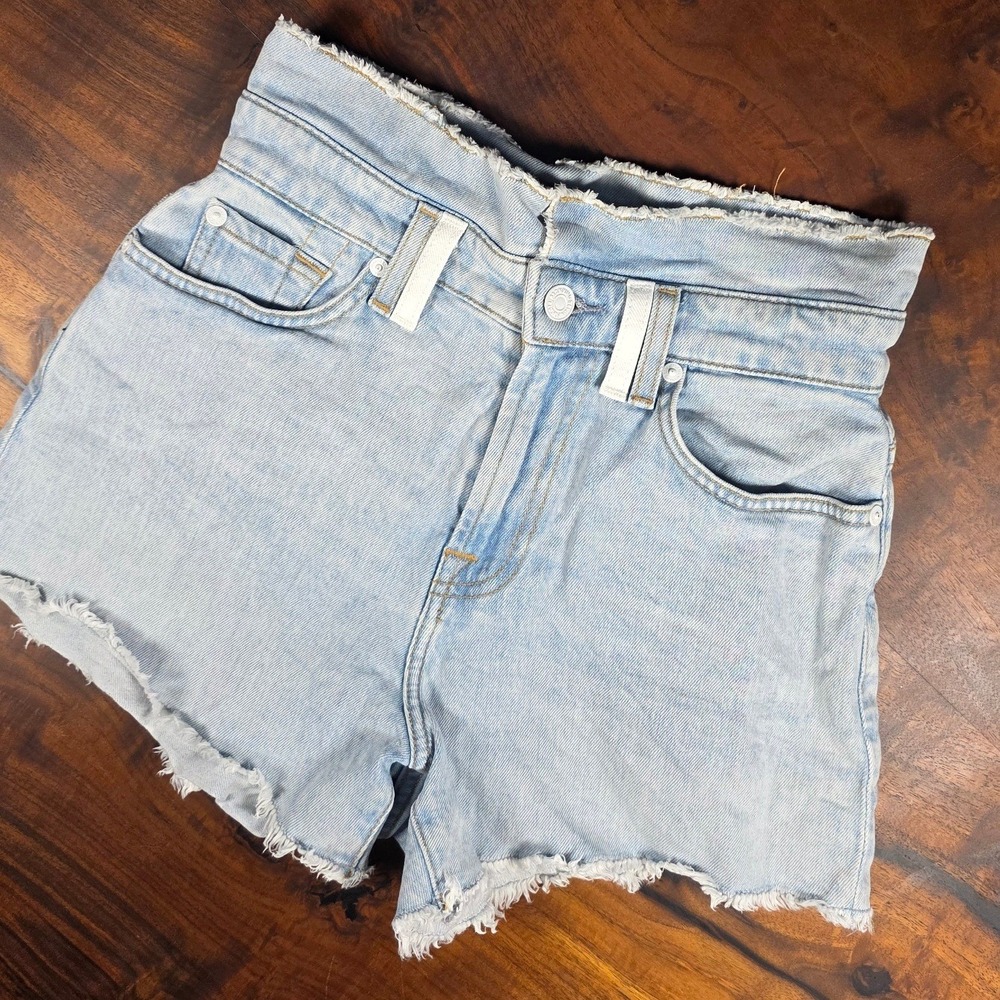 7 For All Mankind High Waist Raw Hem fray boho premium Light Wash Blue Womens24 - Picture 1 of 9